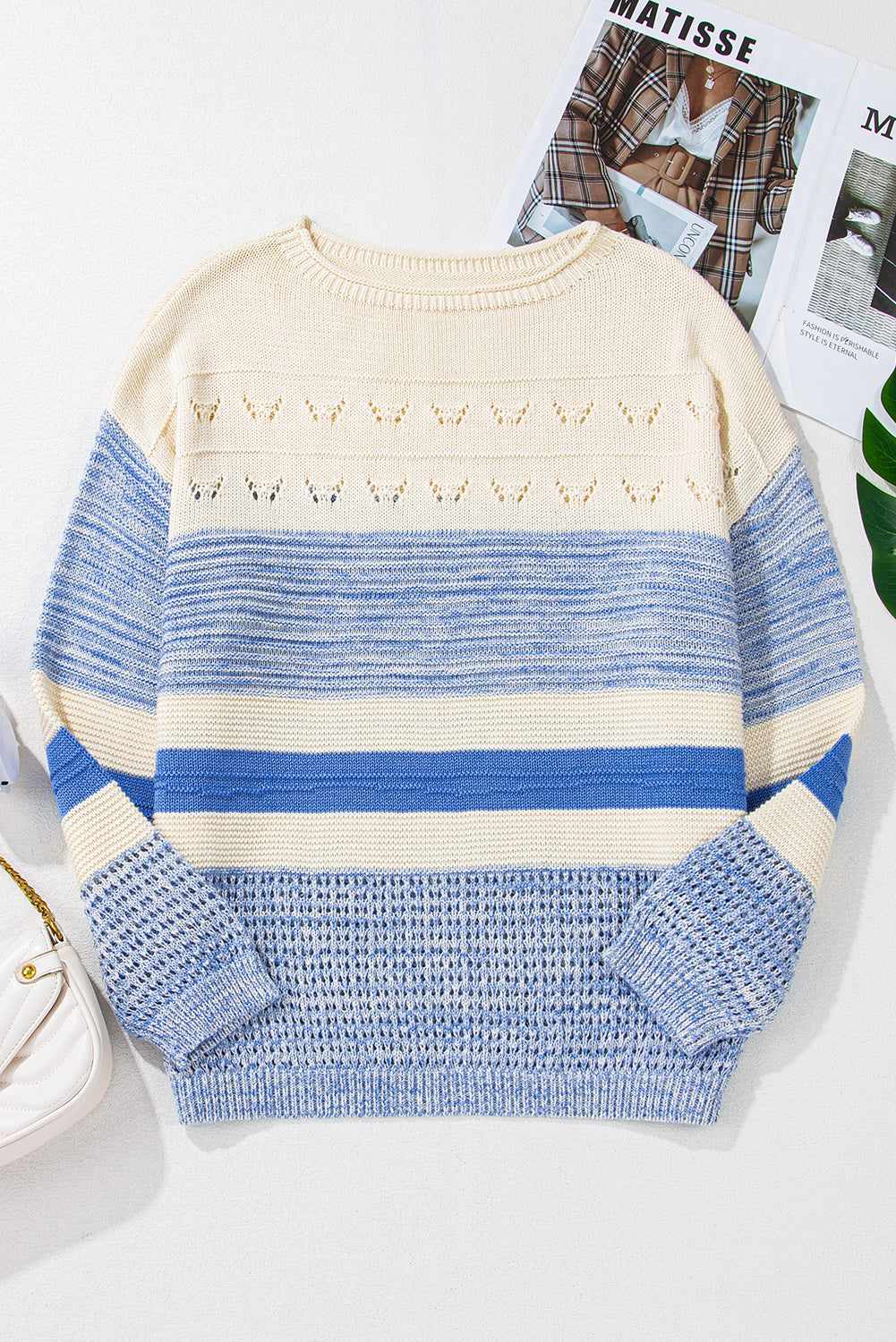 Sophia Stitch Puff Sleeve Sweater - Light Blue / L - 12/14