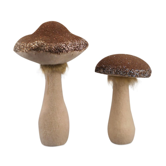 Melrose International Glittered Mushroom Decor (Set of 2)