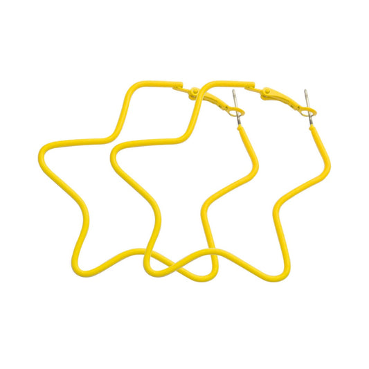 Yellow Enamel & Silvertone Star Hoop Earrings