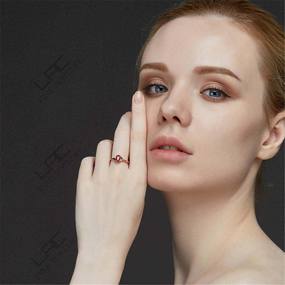Red Crystal & Cubic Zironia Rose Goldtone Adjustable Oval-Cut Ring