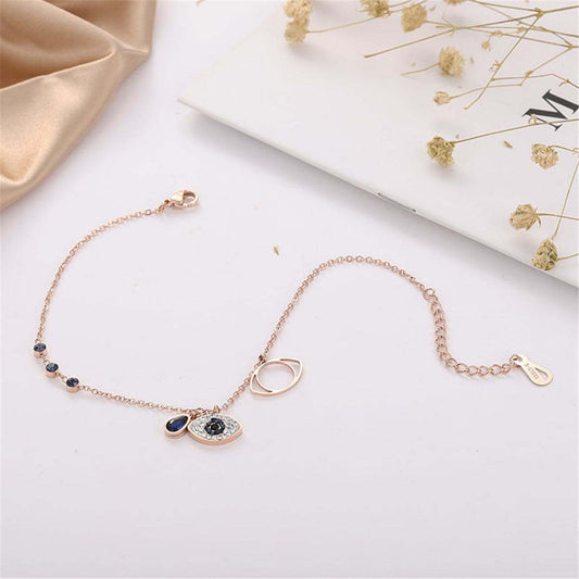 Cubic Zirconia & Crystal Rose Goldtone Devil Eye Charm Bracelet