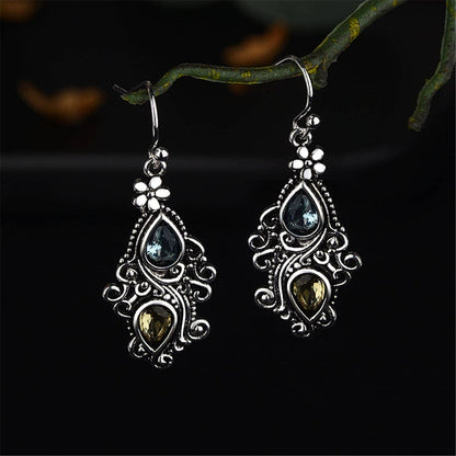 Crystal & Silvertone Double Pear Cut Drop Earrings