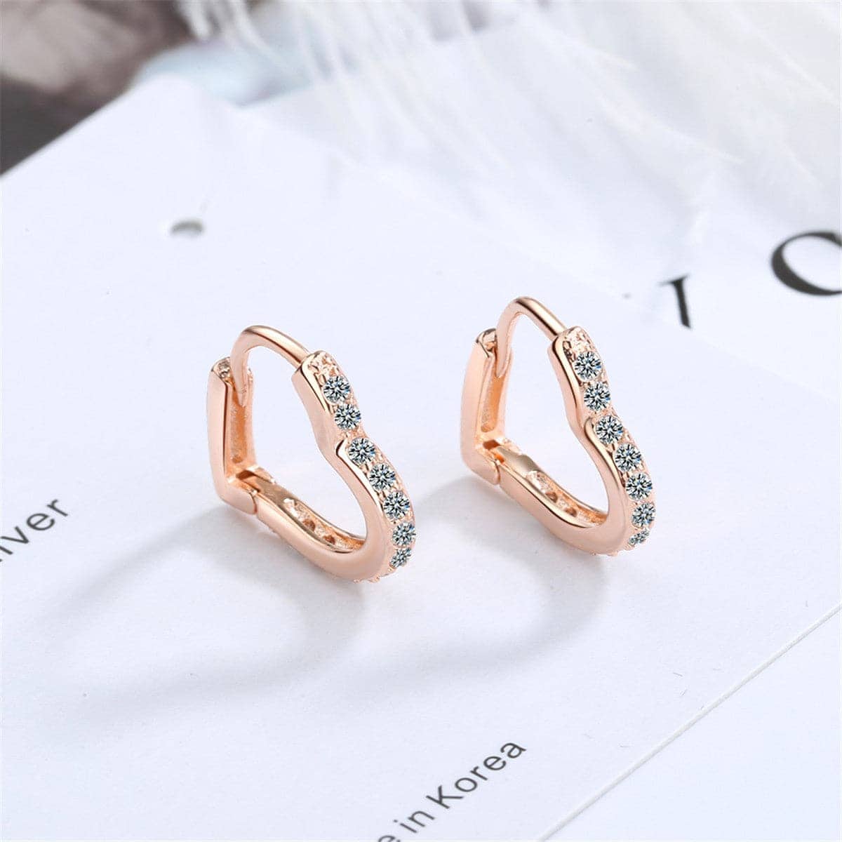 Cubic Zirconia & Rose Goldtone Heart Hoop Earrings