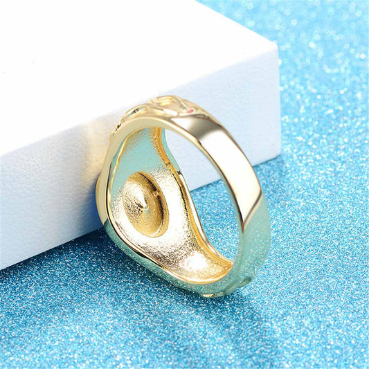 Blue Oval Crystal & Goldtone Band Ring