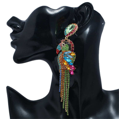 Blue Crystal & Cubic Zirconia Parrot Drop Earrings