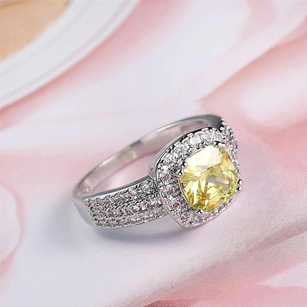 Yellow Crystal & Cubic Zirconia Princess-Cut Halo Ring-5