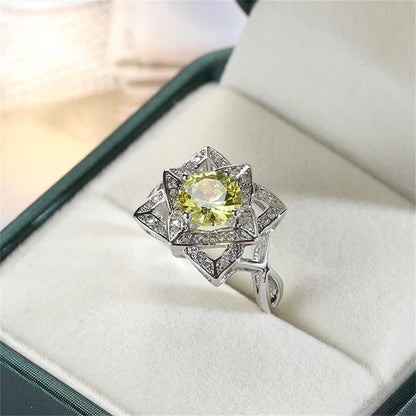 Yellow Crystal & Cubic Zirconia Geometric Floral Round-Cut Ring-1
