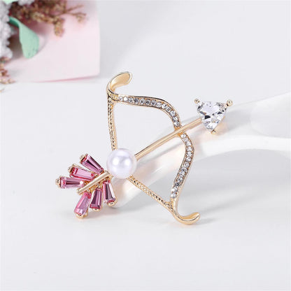 Clear Crystal & Cubic Zirconia Pearl Goldtone Bow Arrow Brooch