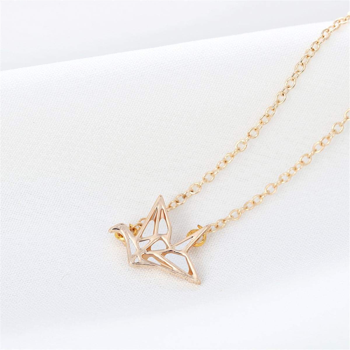 Goldtone Openwork Crane Pendant Necklace