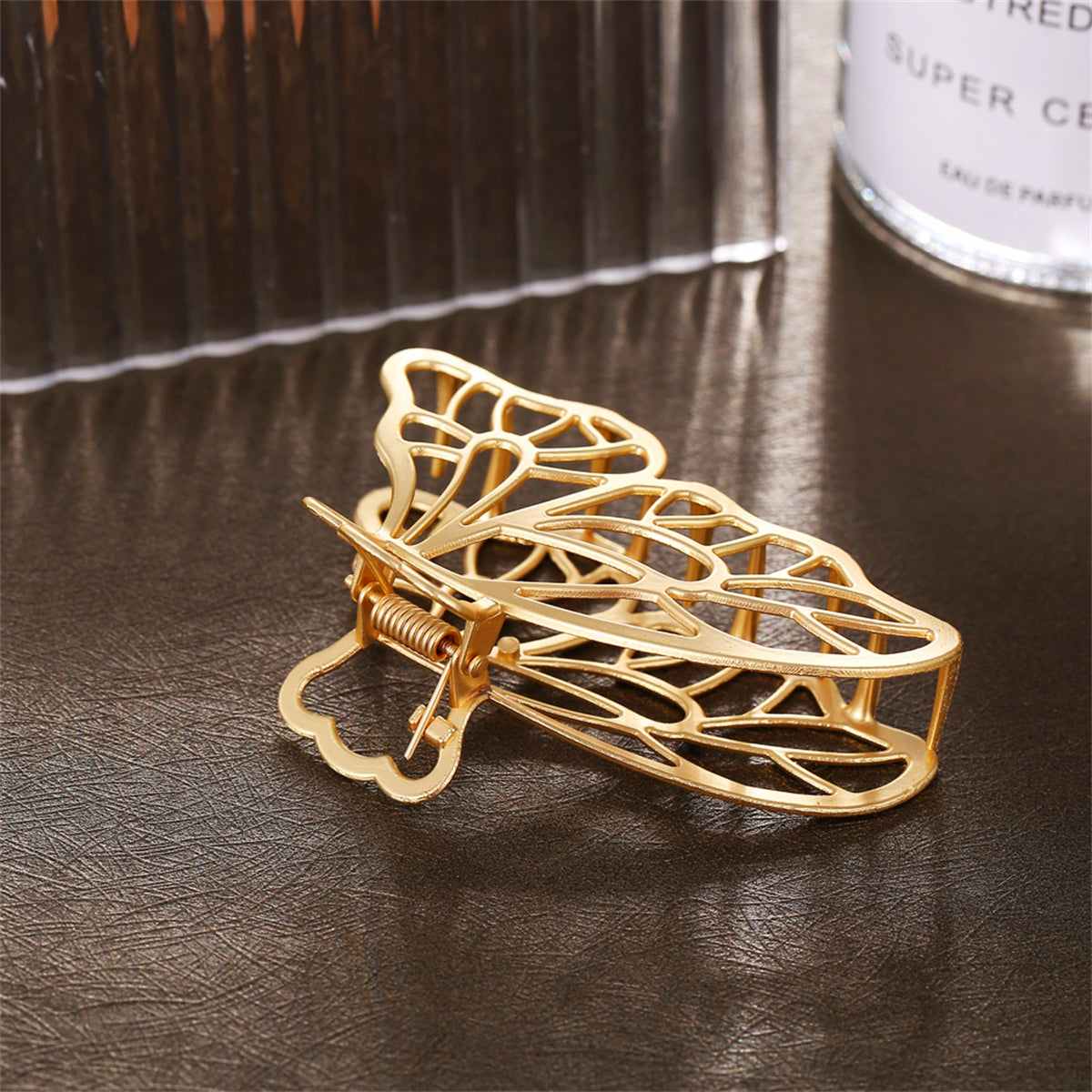 Goldtone Openwork Butterfly Wings Hair Clip