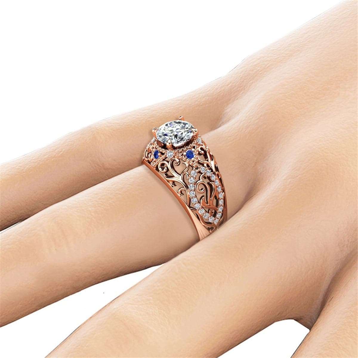 Blue Crystal & Cubic Zirconia Filigree Illusion Cocktail Ring