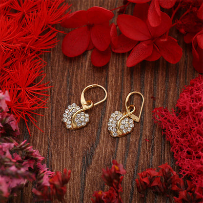 Cubic Zirconia & Goldtone Heart Leverback Earrings Set