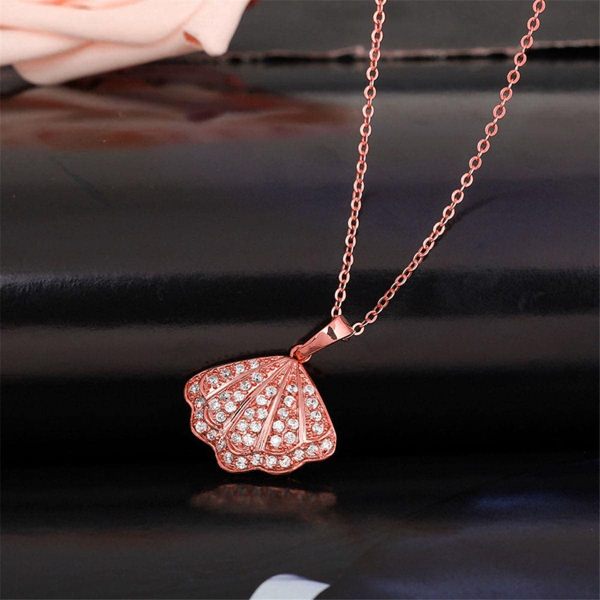 Cubic Zirconia & Rose Goldtone Shell Pendant Necklace