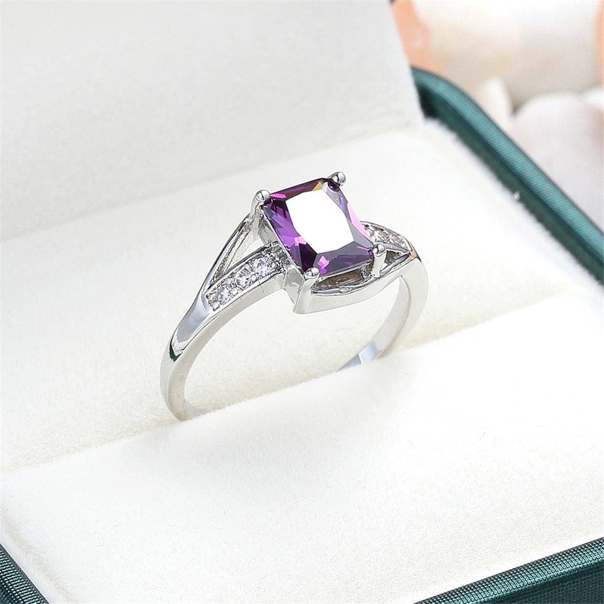 Purple Cubic Zirconia & Crystal Ring-7