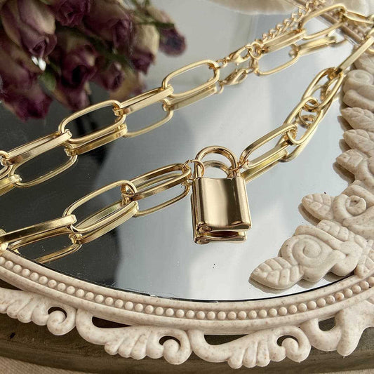 Goldtone Lock Pendant Necklace