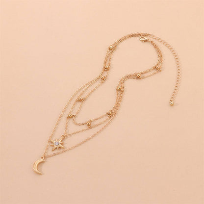 Cubic Zirconia & Goldtone Stars Moon Layered Pendant Necklace