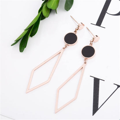 Black & Rose Goldtone Rhombus Drop Earring