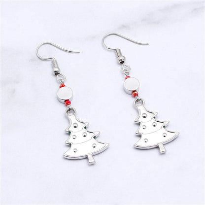Red Rhinestone & Green Enamel Christmas Tree Drop Earrings
