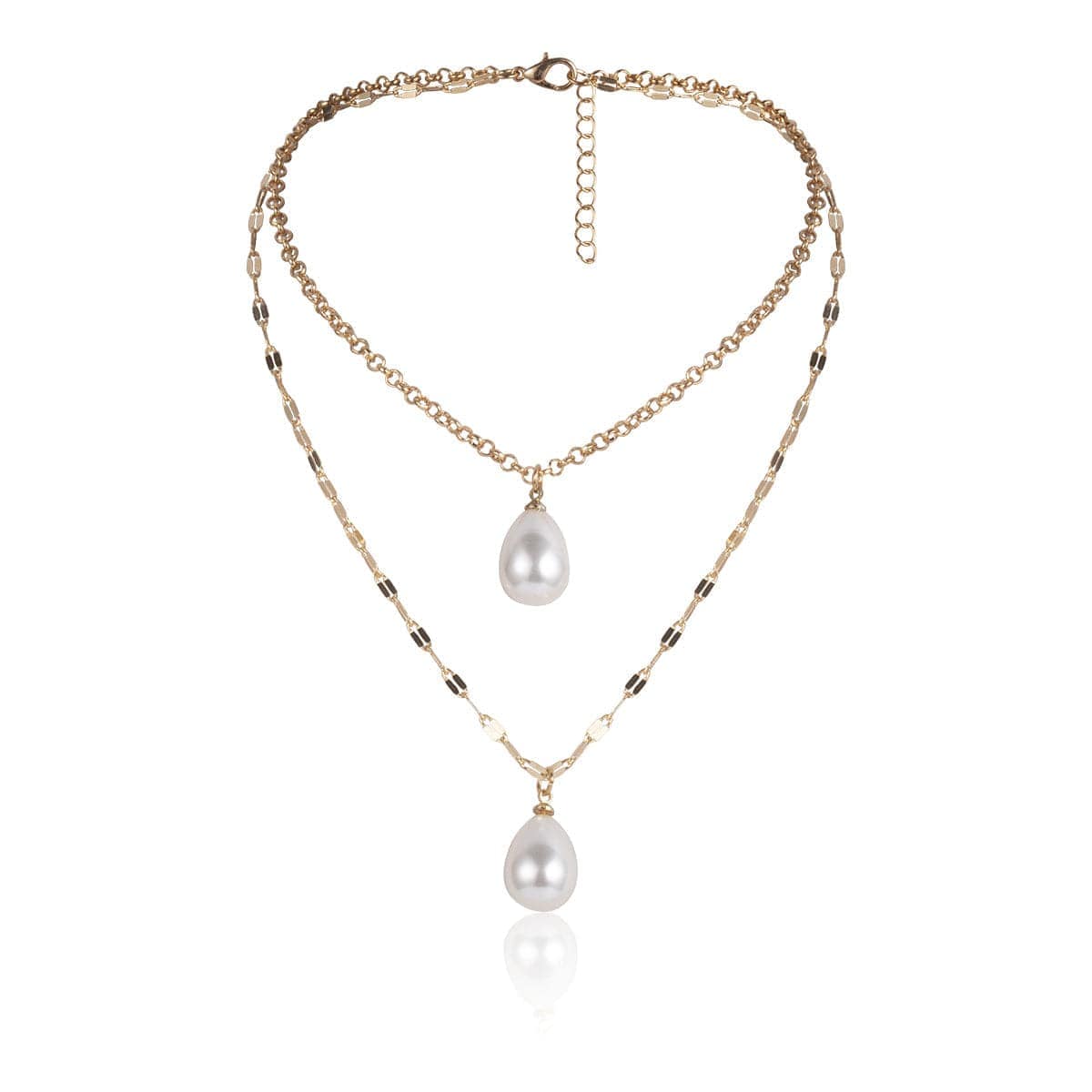 Pearl & Goldtone Drop Two-Layer Pendant Necklace