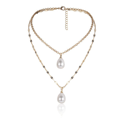Pearl & Goldtone Drop Two-Layer Pendant Necklace