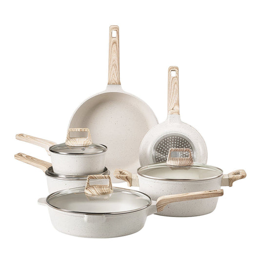 VEVOR 17 Piece Pots and Pans Set Granite Nonstick Kitchen Cookware Induction White - White