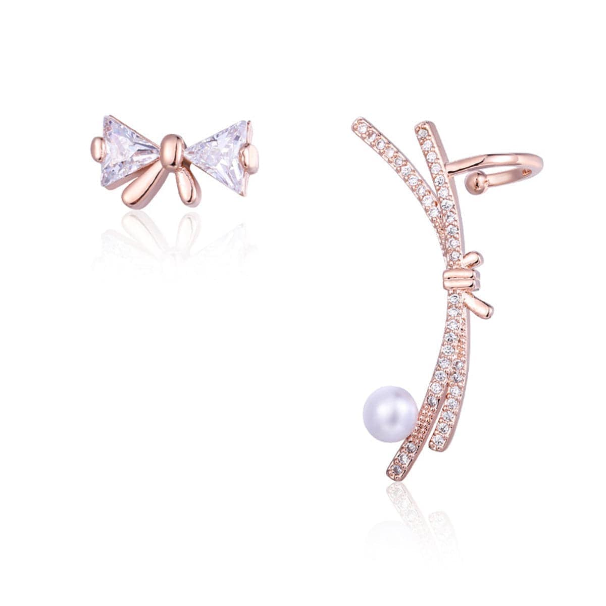 Cubic Zirconia & Pearl Ear Climber & Stud Earring