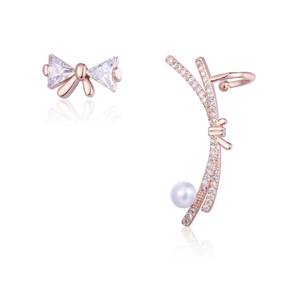 Cubic Zirconia & Pearl Ear Climber & Stud Earring
