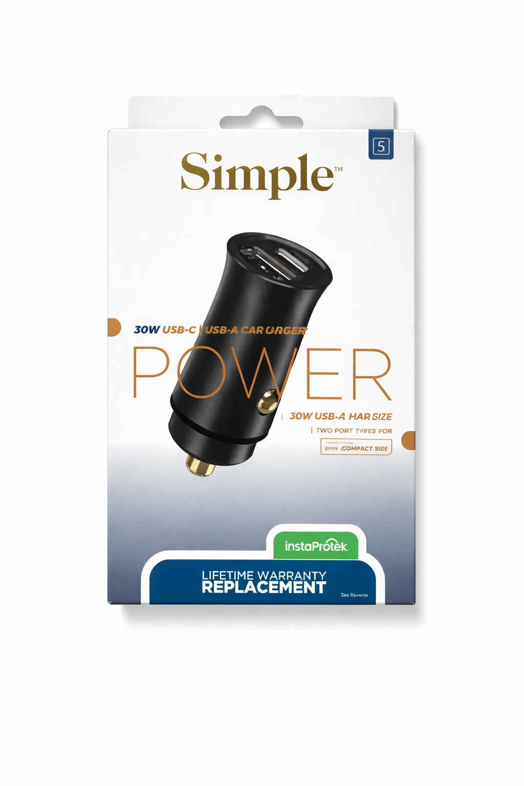 Simple 30w Dual Port Usb-C + Usb-A Car Charger