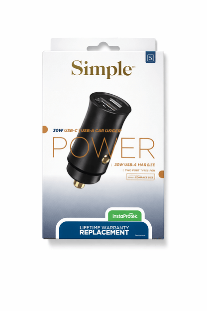 Simple 30w Dual Port Usb-C + Usb-A Car Charger