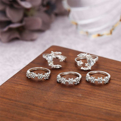 Cubic Zirconia & Silvertone Celestial Ring Set