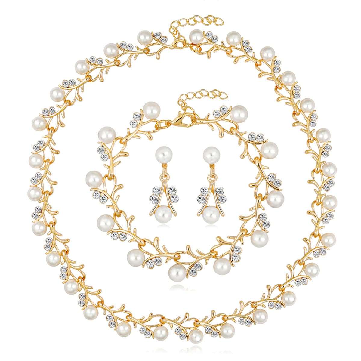 Cubic Zirconia & Pearl Goldtone Botany Necklace & Earrings Set