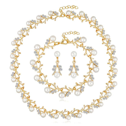 Cubic Zirconia & Pearl Goldtone Botany Necklace & Earrings Set