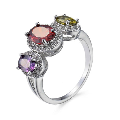 Multicolor Crystal & Cubic Zirconia Silvertone Oval Band Ring-3
