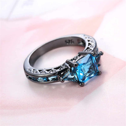 Sea Blue Crystal & Black-Tone Prong-Set Ring-2