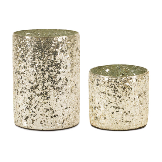 Melrose International Gold Mosaic Glass Candle Holder (Set of 2)