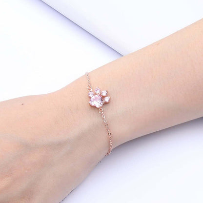 Pink Crystal & Rose Goldtone Crystal Paw Print Charm Bracelet