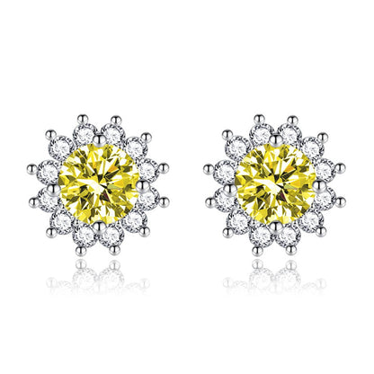 Yellow Crystal & Cubic Zirconia Silvertone Flower Stud Earrings