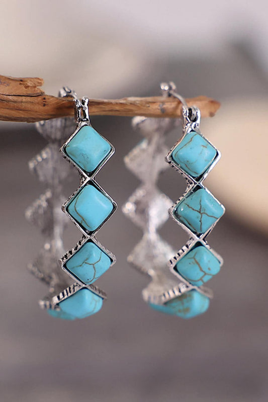 Threaded Pear Green Square Turquoise Gem Earrings