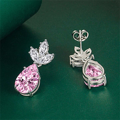 Pink Crystal & Silvertone Pineapple Drop Earrings