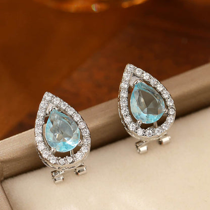 Blue Topaz & Cubic Zirconia Silvertone Hola Drop Huggie Earrings