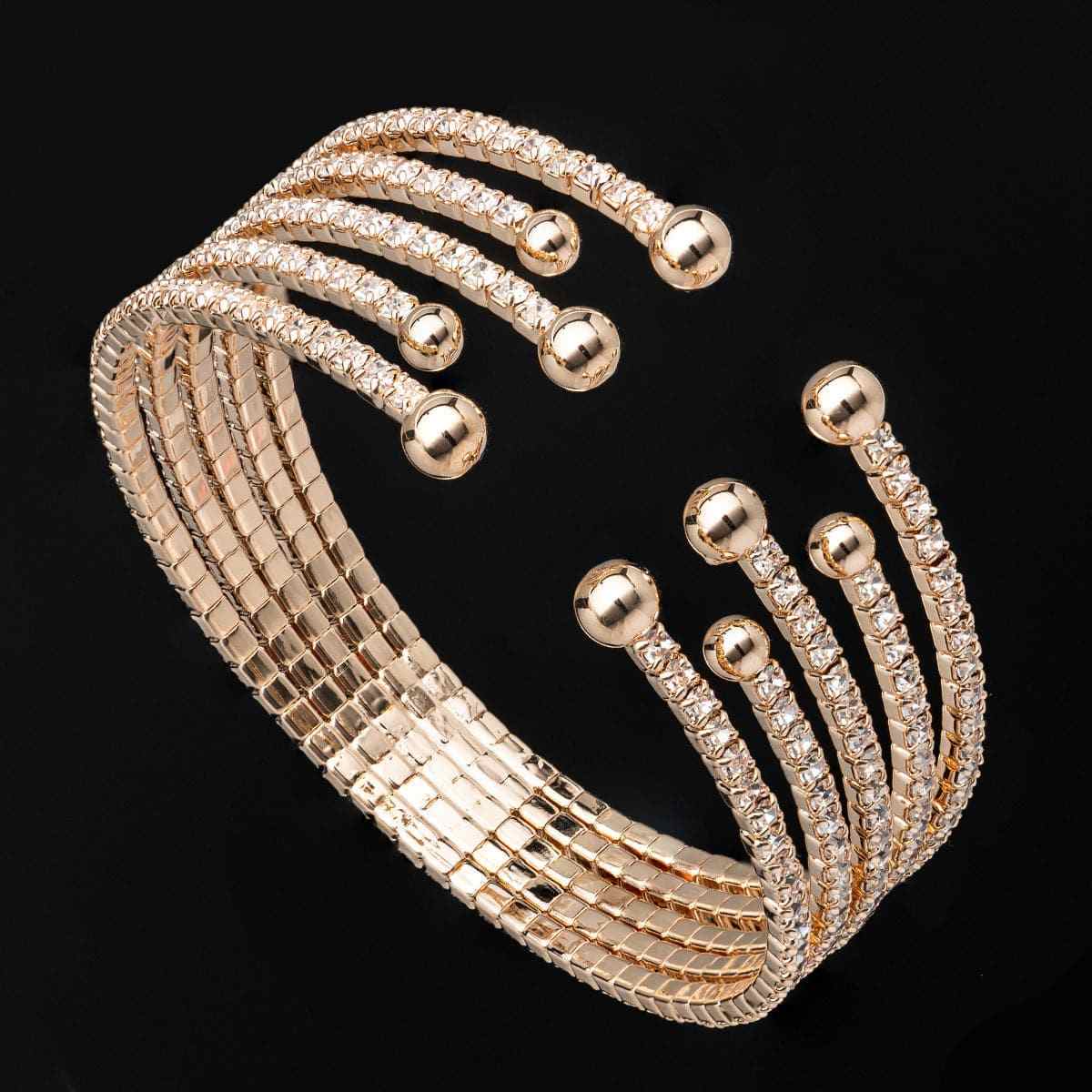 Cubic Zirconia & Goldtone Bead End Cuff