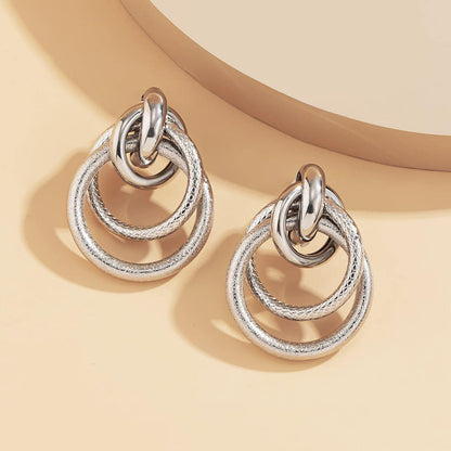 Silvertone Layered Circles Drop Earrings