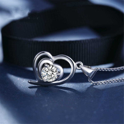 White Crystal & Silvertone Heart Pendant Necklace