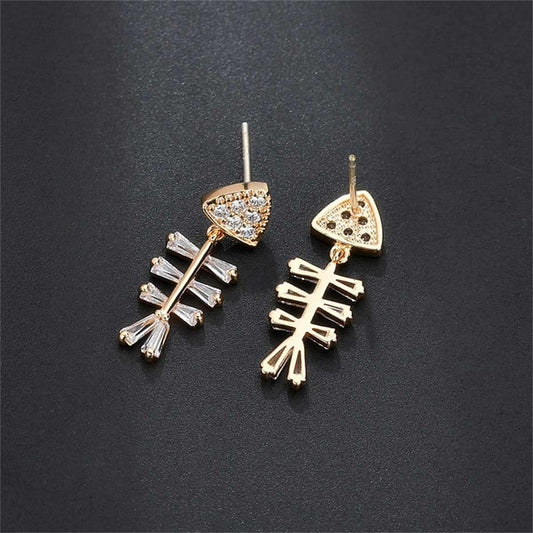 Cubic Zirconia & Crystal Goldtone Fish Bone Drop Earrings