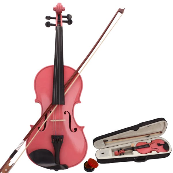 InQ Boutique New 1/8 Acoustic Violin Case Bow Rosin Pink - Red