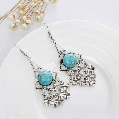 Turquoise & Silvertone Vortex Drop Earrings