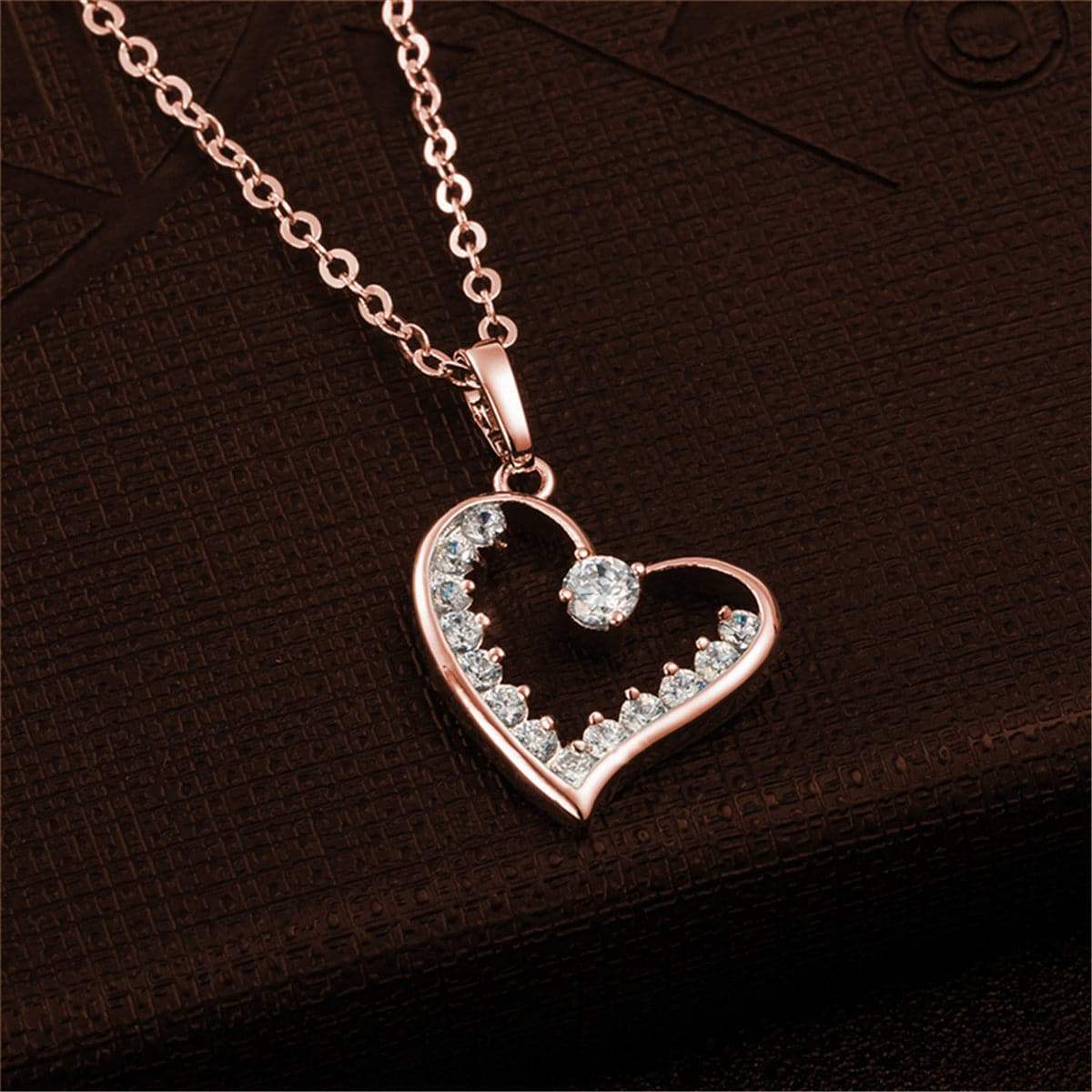 Cubic Zirconia & Rose Goldtone Hollow Heart Pendant Necklace