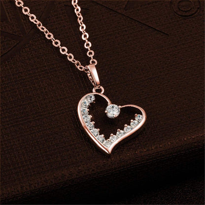 Cubic Zirconia & Rose Goldtone Hollow Heart Pendant Necklace