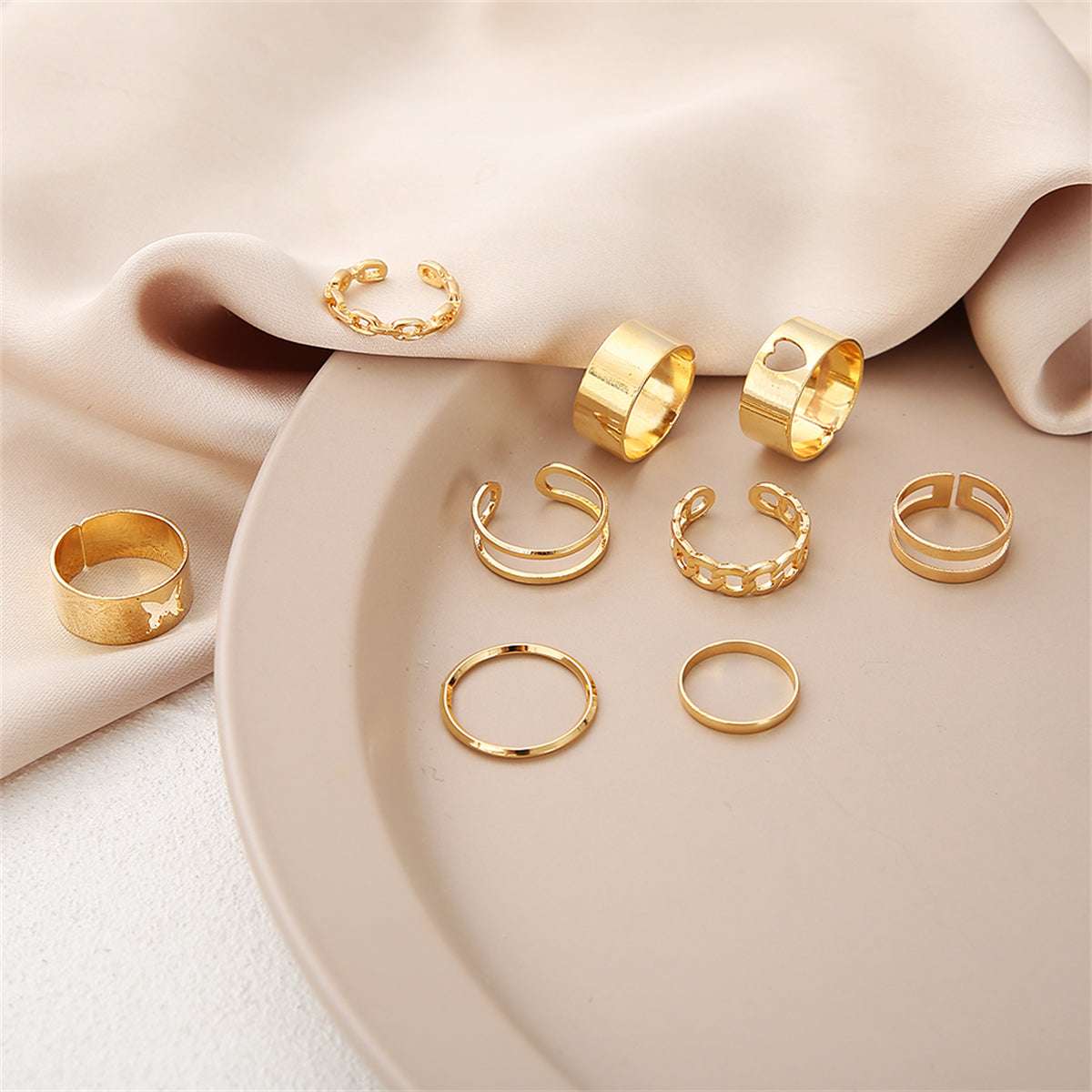 Goldtone Heart Ring Set-3