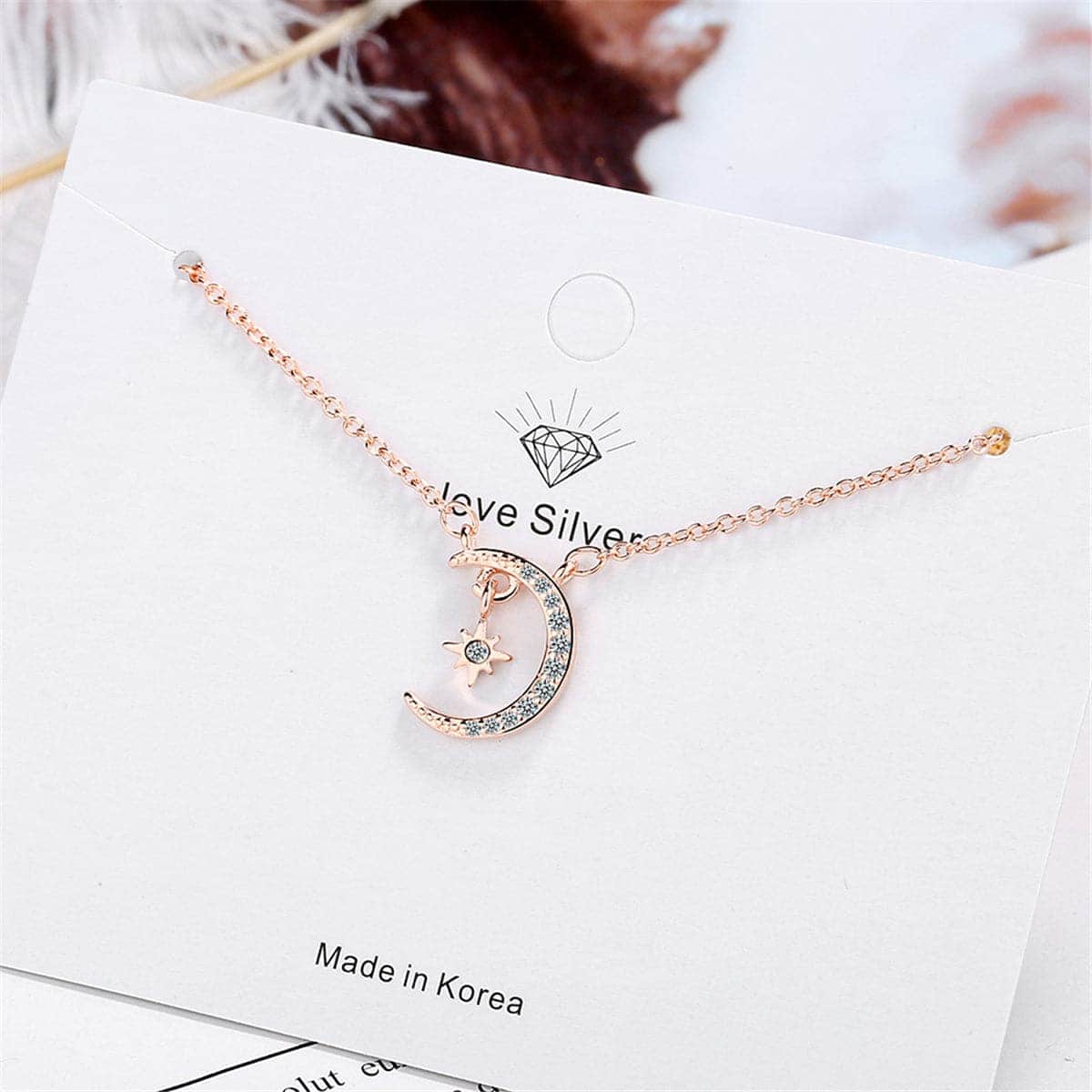 Cubic Zirconia & Rose Goldtone Moon & Star Pendant Necklace